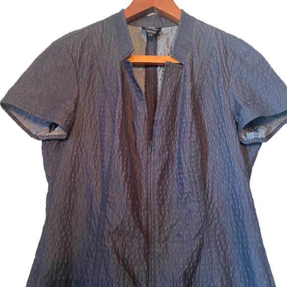 W by Worrh Navy Blue Textured Short Sleeve Zipper Front Dress - Picture 2 of 13